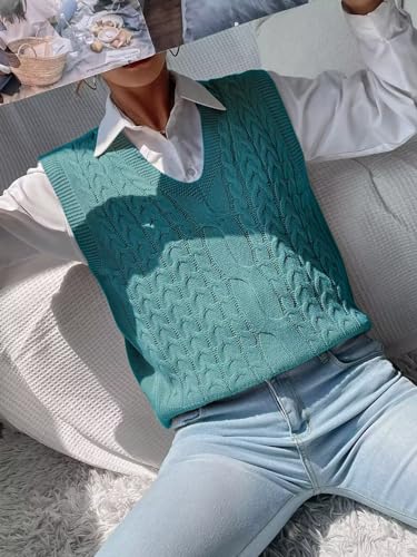 Image of Womens Sweater Vest Sleeveless Cotton Casual V Neck Pullover