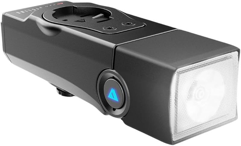 Luz delantera de bicicleta de 1000 lúmenes de liberación rápida de KOM Cycling - Diseñada para soportes Wahoo y Garmin con cuarto de vuelta - 6 modos, montaje superior o inferior, bisagra de 30 grados
