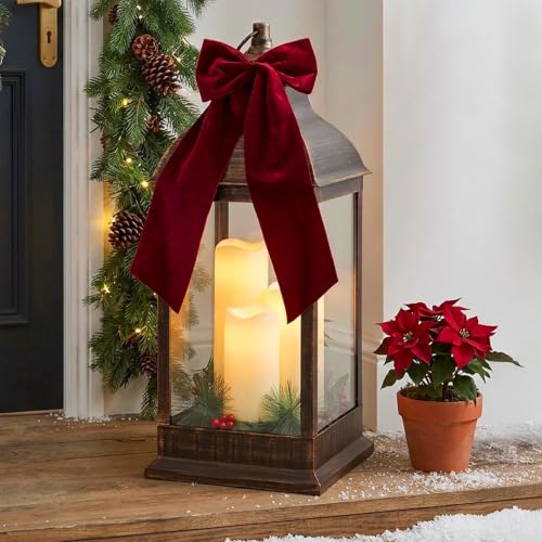 Spetebo XXL Laterne antik Bronze 3 LED Kerzen mit Timer für Außen - 60 cm