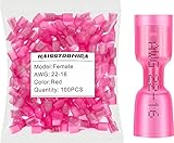 haisstronica 100 Stück rote Schrumpf-Flachstecker, Buchsenleiste, isolierte elektrische Crimp-Kabelschuhe, 22–16 Gauge