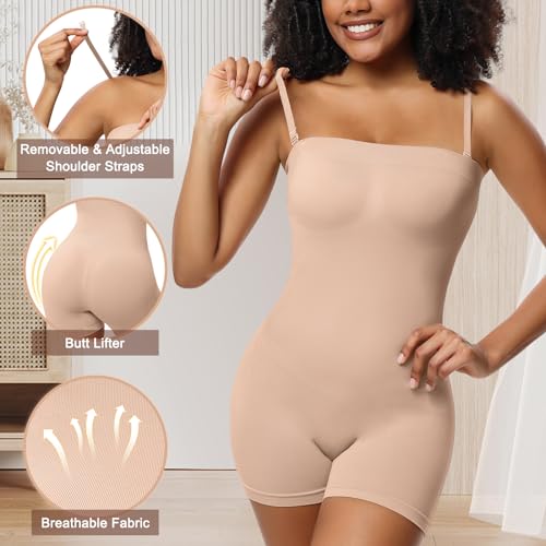 Strapless Shapewear Bodysuit Tummy Control Butt Lifter Seamless Shaper Sculpt Shortie with Adjustable Straps2