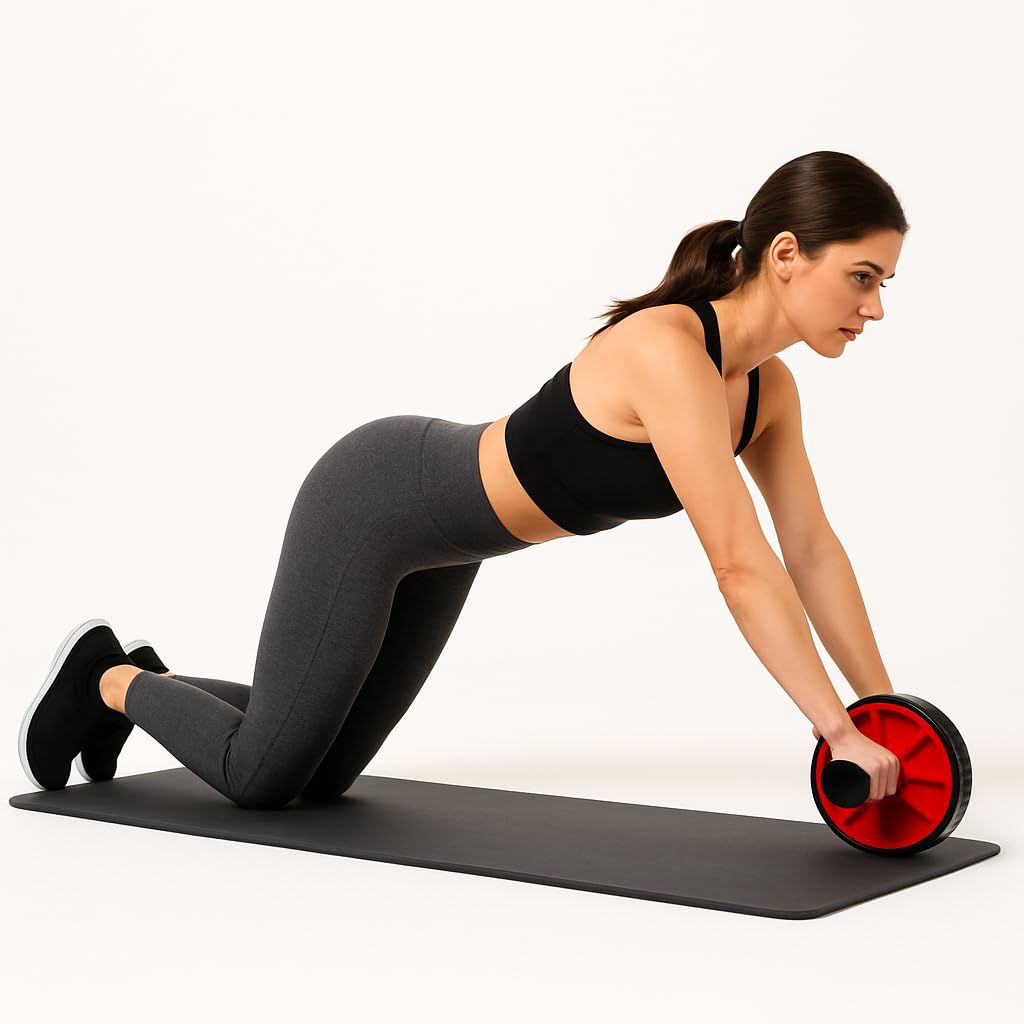 Ab Roller Wheel for Home Workout | Dual Wheel Abs Exerciser for Men & Women | Core Strengthening, Body Toning & Fitness Training Equipment with Knee Mat