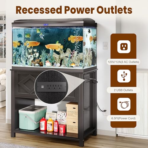 Image of 40-50 Gallon Fish Tank Stand with Power Outlets, Double Fish Tank Stand Table with Cabinet, 660LBS Capacity Heavy Duty Metal Aquarium Stand
