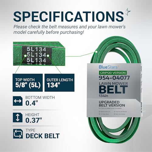 Image of [Upgraded Grip120] BlueStars 954-04077A Deck Belt Aramid Cord 5 /8 inch x 134 inch | Deck Belt for 50 inch Cub Cadet LT1050 XT1 LT50 Troy Bilt MTD Super Bronco XP50 Craftsman Lawn Mower Replaces 954-04077 754-04077