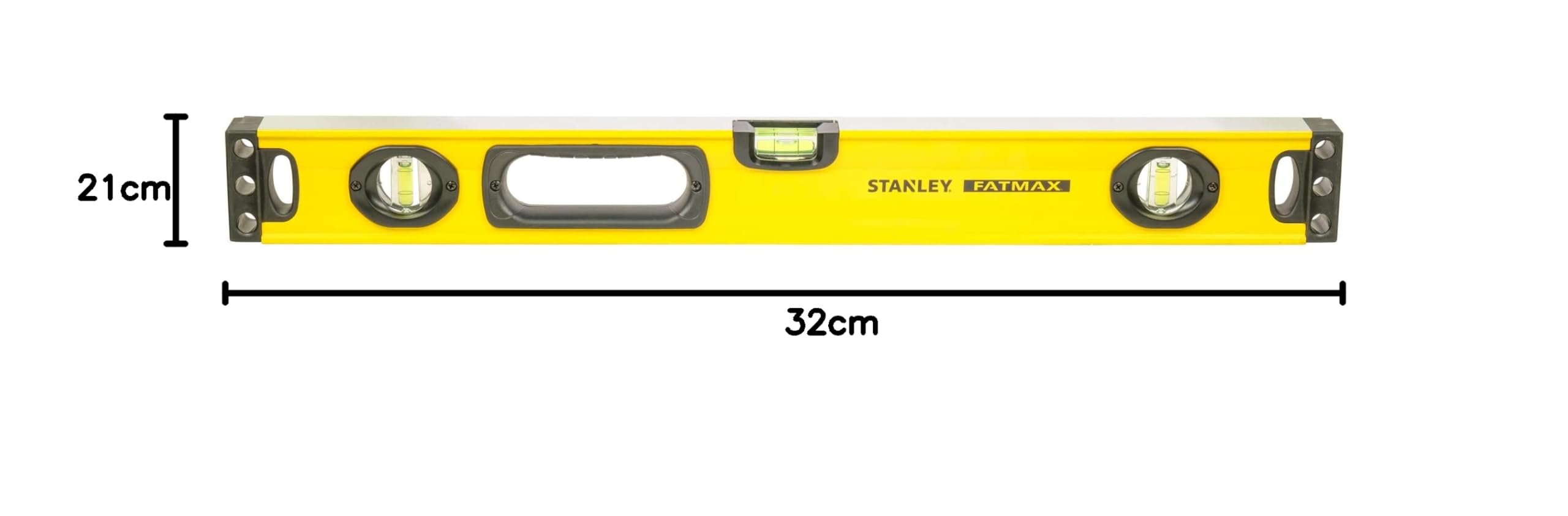 STANLEY 1-43-524 Niveau 60 cm - Gamme FATMAX - Structure en Aluminium Renforcé- 3 Fioles Haute Visibilité - 2 Semelles Usinées -2 Poignées Bi matière