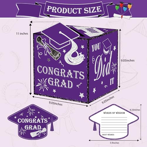 Image of AYGXU graduation card box 2026 with 30pcs graduations cards,Graduations party Decorations,graduation box for gifts and Cards,graduations money box,Graduation Party Supplies-purple box