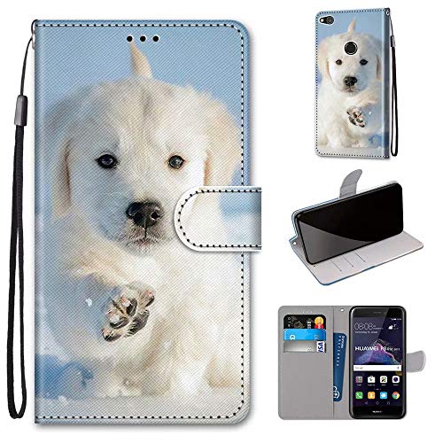 Miagon Full Body Case for Huawei P8 Lite 2017,Colorful Pattern Design PU Leather Flip Wallet Case Cover with Magnetic Closure Stand Card Slot,Snow Dog
