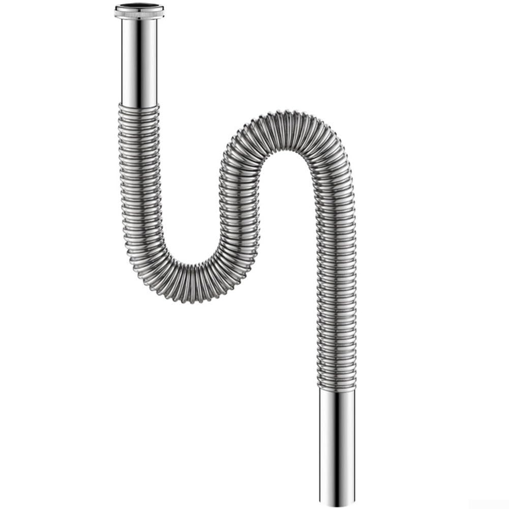 Tubo di scarico flessibile per lavandino, 80 cm, in acciaio inox, per bagno, cucina, impianto idraulico
