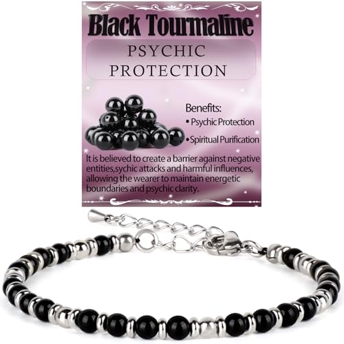LPBeads 4mm Black Tourmaline Tiny Beaded Bracelets For Women Energy Gem Charm Jewelry Adjustable Bracelet Gifts for Mom Daughter Wife Coworkers Friends Bestie