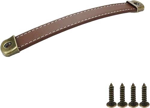 Miniatura 3 de Manija de cuero recubierta de cuero para armario, manija retro de superficie de cuero, distancia de agujero de 6.299 in para tocador, cajón, puerta,