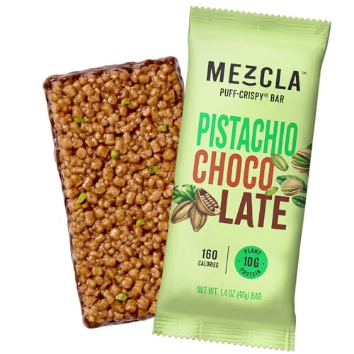 Mezcla Puff Crispy Protein Bars Gluten Free & Vegan Protein Bars 10g Protein Alt for Crispy Rice Treat Granola Bars & Breakfast Bars Healthy Snacks for Adults Pistachio Chocolate 1 Count