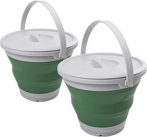 Miniatura 7 de SAMMART Cubo de plástico plegable de 5.5 L (1.4 galones) con tapa, bañera redonda plegable con tapa, cubo de agua portátil para pesca, olla de agua