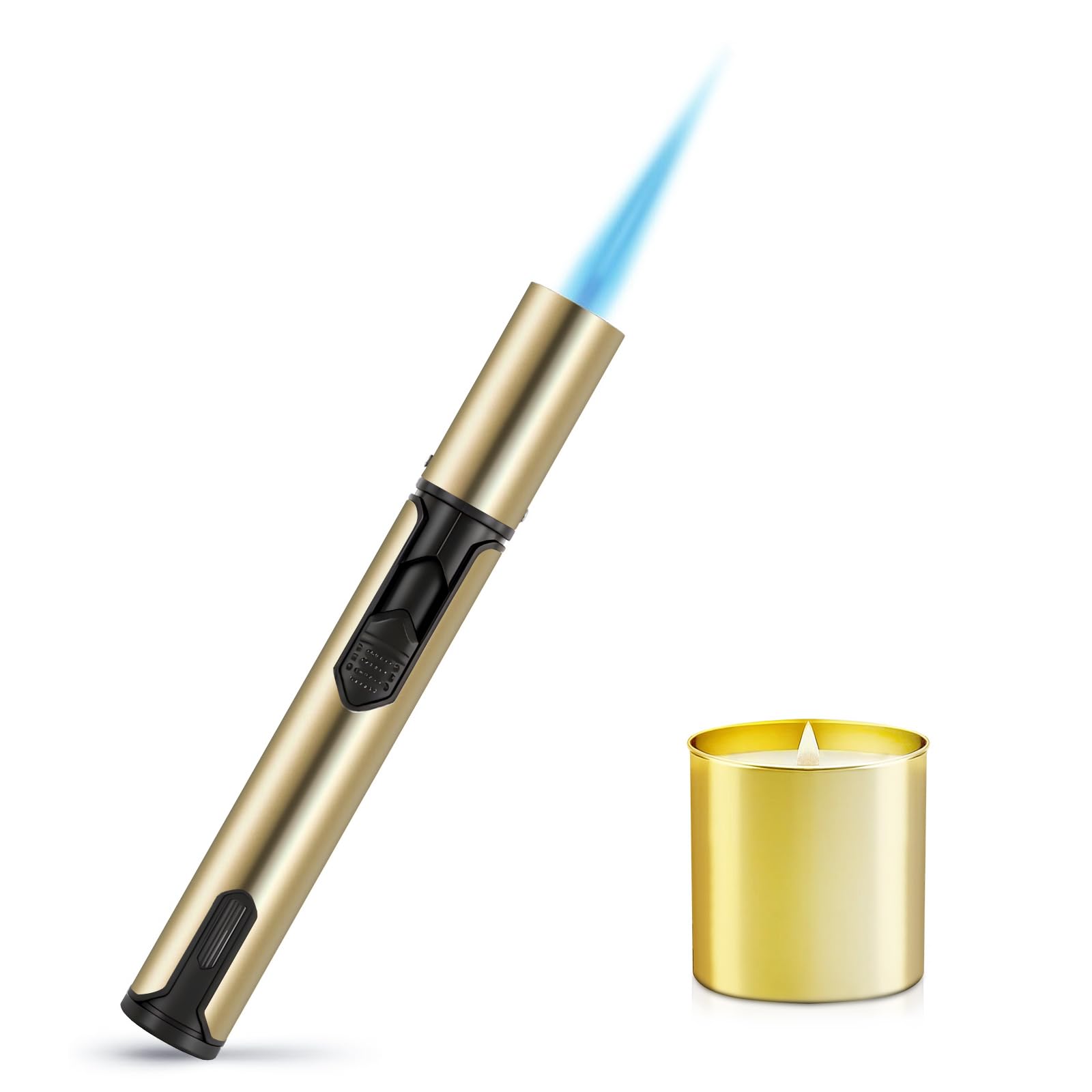 Navpeak Torch Lighter Windproof Refillable Long Pen Shape Lighters with Visible Window Versatile for Kitchen Outdoor Candle Baking