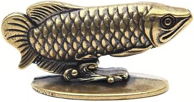Arowana Fish Antique Copper Brass Tabletops Figurines Statues Centerpieces Miniatures Paperweight Collectibles Home Decor Gifts Art Crafts 2.1cm x 3.4cm