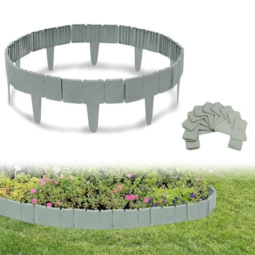 bechoanigel 20 Stück Rasenkante Kunststoff Grau, 25cm x 23cm Beetumrandung, 5m Beeteinfassung, Rasenkanten für Garten Border Blumenbeet