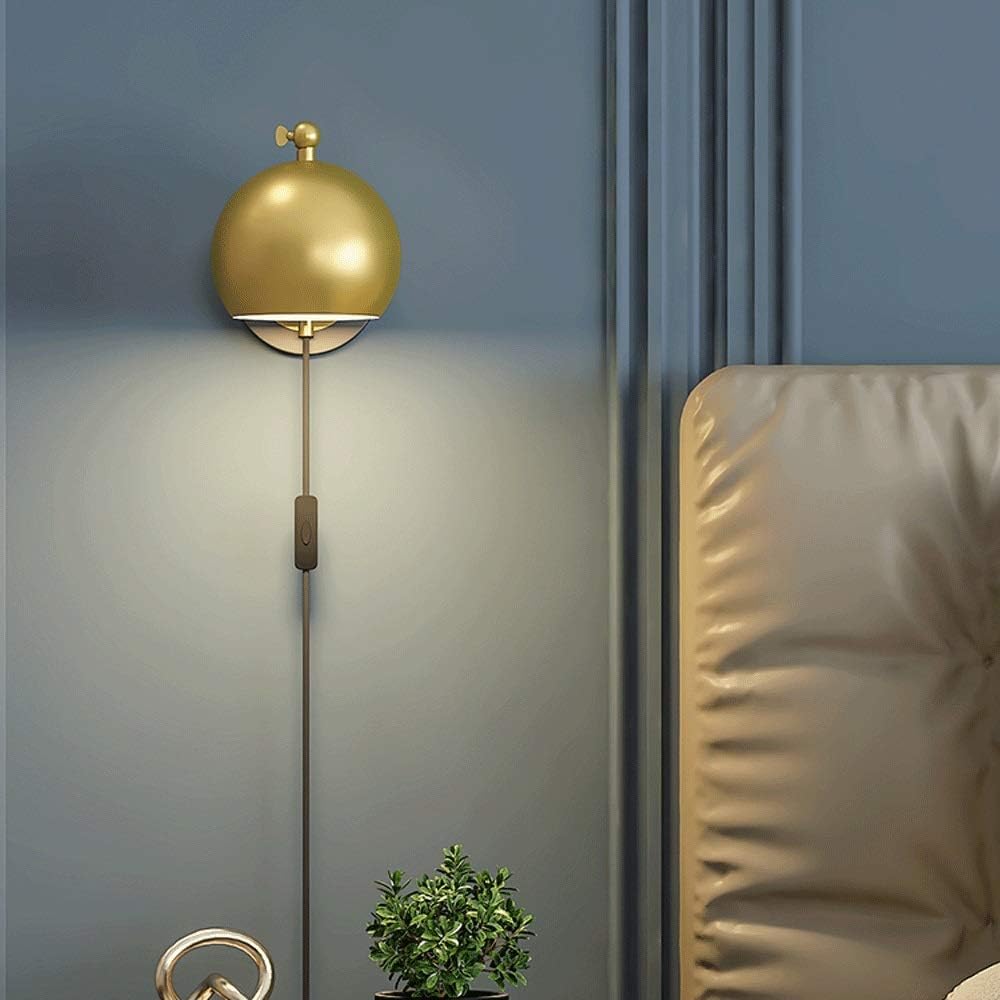 VGTLAKEX Wall Light Bedside Metal Wall Lamp with Switch Indoor Adjusted Up and Down 90° Light Corridor Staircase Aisle E27 Socket