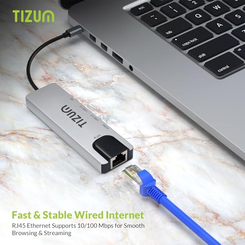 Image of Tizum 5-in-1 USB C HUB with Ultra HD 4K HDMI @30Hz, 100W PD Charging, Ethernet 100Mbps, USB 3.0 5Gbps, USB 2.0, Aluminium Alloy Shell, Type C Multiport Adapter for MacBook, Laptop, Tablet, Plug & Play