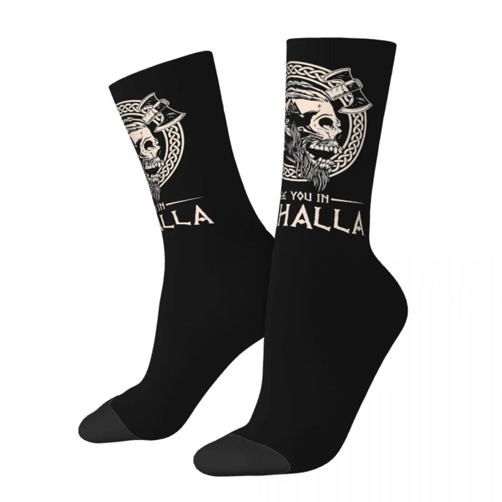 CZMYCBG Viking Socks, 3D Print Valhalla Helm Of Awe Totem Socks, Vintage Running Comfortable And Breathable Socks Warm Socks(Viking Skull,1pair)
