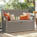 YITAHOME 70 Gallon Deck Bench with Storage, Outdoor Storage Box Bench with Armrests for Patio Garden Pool Porch, Waterproof&Lockable, Light Brown
