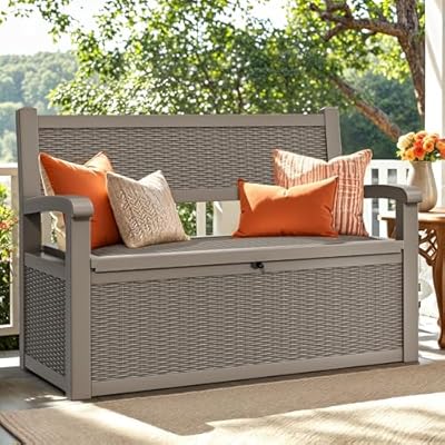 YITAHOME 70 Gallon Deck Bench with Storage, Outdoor Storage Box Bench with Armrests for Patio Garden Pool Porch, Waterproof&Lockable, Light Brown