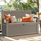 YITAHOME 70 Gallon Deck Bench with Storage, Outdoor Storage Box Bench with Armrests for Patio Garden Pool Porch, Waterproof&Lockable, Light Brown