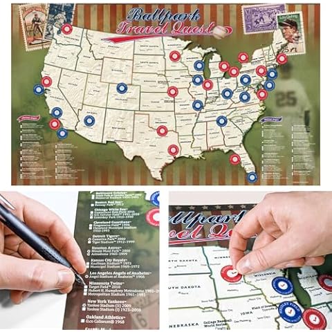 Map Your Travels Ballpark Travel Quest Poster Set | Laminated and Includes Stickers | 17"x28" | Made in the USA Cover