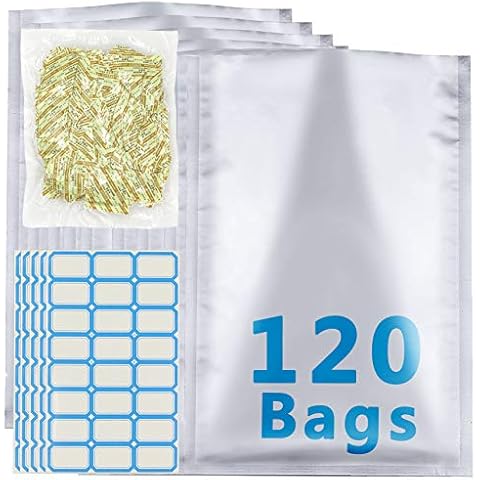 Tanzfrosch 120 Packs 1 Gallon Aluminum Foil Mylar Bags Heat Sealable 15''x10'' with 150 Packs 200cc Oxygen Absorbers Packets for Grains Dehydrated Vegetables Meat - Long Term Food Storage, Food Grade Cover