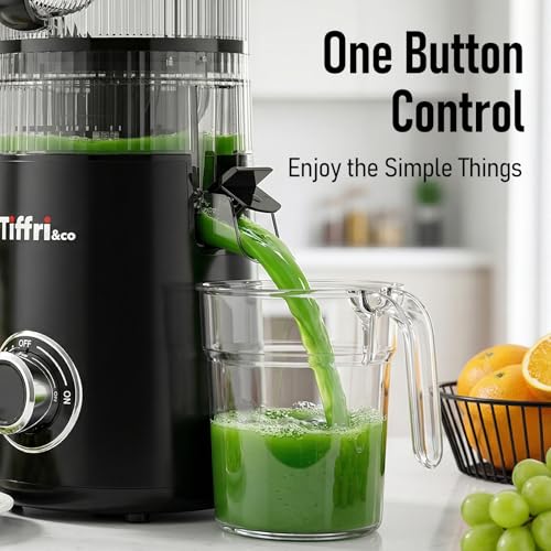 Image of Tiffri&Co Cold Press Juicer, Masticating Juicer for Fruits and Vegetables | 6 inch Wide Feed Chute, 600W AC Brushless Motor, 95% Juice Yield, 50 db Quiet, Suit for Juice Nut Milk & Sorbet,BPA-Free