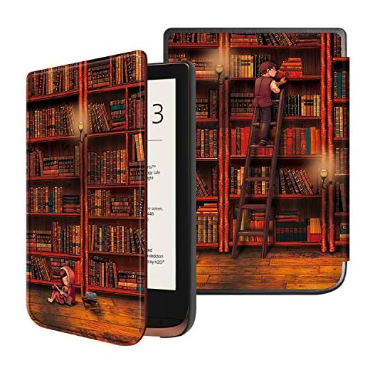 FINTIE Slimshell fodral till Pocketbook Touch HD 3/Touch Lux 4/Basic Lux 2 E-läsare – premium lätt PU-läderfodral med automatisk sov-/väckningsfunktion, bibliotek