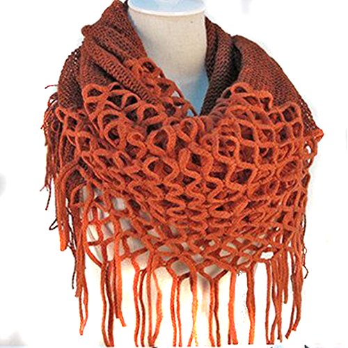 Women Winter Warm Crochet Knit Long Tassels Soft Wrap Shawl Scarves Scarf Two Styles Infinity and Straight,Orange