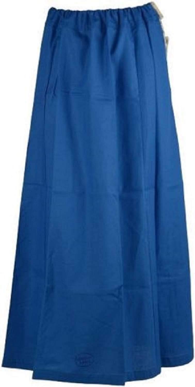 Ethnic Closet Women's Blue Indian Saree Petticoat Cotton Wrap Solid Pattern Underskirt Lining For Sari