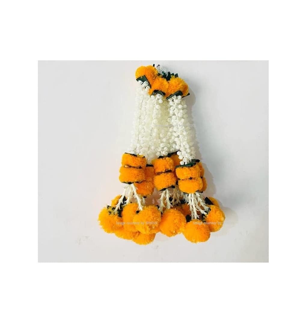 SPHINX Artificial Marigold,Jasmine,Lily,Green Leaves Tassles Garlands/Wall hangings for mandir housewarming festive decorations - (Approx 3.44 ft/105 cms/41.3 Inches, 10 Pieces, Yellow & Light Orange) (B0C8CXNL46) Amazon Price History, Amazon Price Tracker