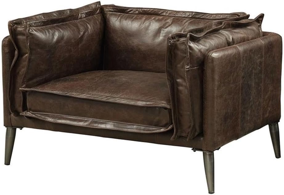 Acme Porchester Leather Accent Chair in Distress Chocolate
