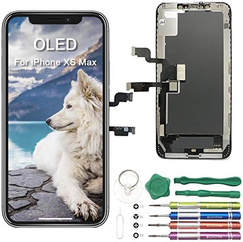 iPhone Xs Max Screen Replacement 6.5" inch Soft OLED Pre-Installed Small Part Ear Mesh Camera & Sensor Holder Touch Screen Digitizer Full Assembly Kit with Repair Tools