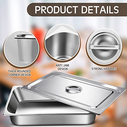 4 Pack Stainless Steam Hotel Pans With Lids, 1/1 Full Size X 4 Inch Deep, 0.7 Mm Thick 304 Stainless Steel Hotel Pan Anti Steam Table Pan For Food Warmer Cooking Heat #TOP2