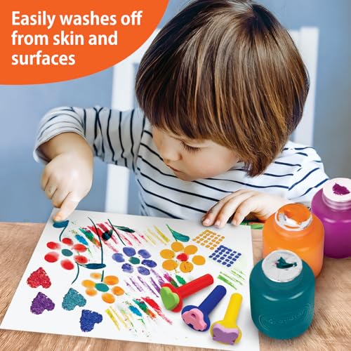 Kids Painting Set, Washable Paint for Kids 6 Bold Colors with 10 Paint Sponges, Non Toxic Tempera Paints 2 oz Each, Gifting Bundle Paints for Toddlers Art, Craft, School and Home Finger Painting Projects - Thumbnail 4