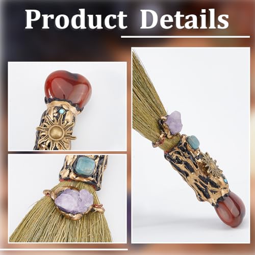 GORGECRAFT Natürlicher Karneol Zauberbesen Mini Besen Halloween Dekoration Kunst Amethyst Kristall Hexenbesen Hexen Accessoire Für Kostüm Cosplay Party Reinigung Schlafzimmer Büro Zuhause
