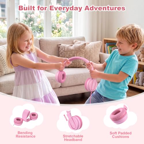 Image of AILIHEN I35 Kids Headphones for School with Mic, 93dB Volume, Rose Pink | Wired On Ear Headphones for Kids Girls, Foldable Lightweight Headphone for Classroom Learning & Entertainment Travel Computer