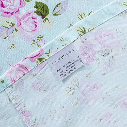 Fadfay Romantic Rose Floral Sheets Set Twin Xl Shabby Blue And Pink Girls Floral Bedding Elegant Vintage Farmhouse Bedding 100% Cotton Soft Deep Pocket Fitted Sheet 4Pcs, Twin Xl Size For Dorm Room #TOP7