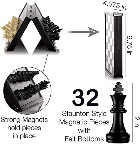 Image of TRENDING All Magnetic Chess Set With Folding Travel Portable Case, Chess Board Game Black & Ivory Color, For Girls & Boys For Improving Intelligence Size: 9.75X9.75X0.75 Inch