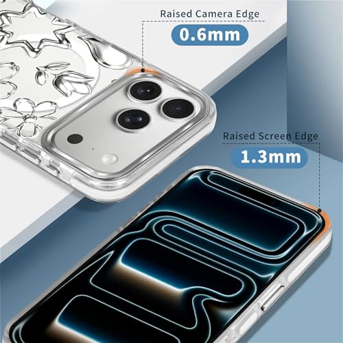 Coque antichoc iPhone 17 Pro transparente fleurs rigide et compatible MagSafe - 2