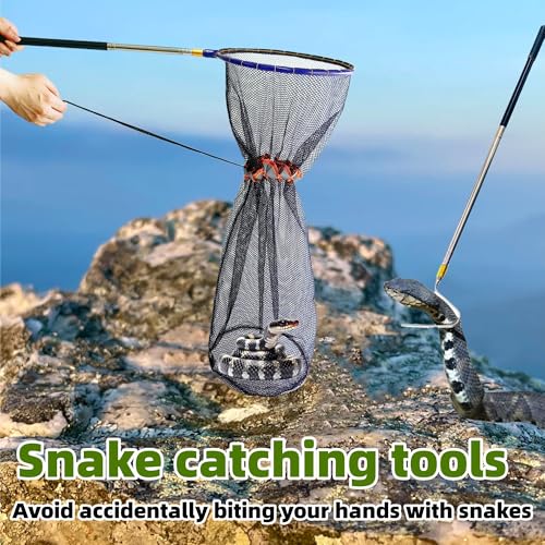 Image of Snake Catcher Net Rattlesnake Grabber Snake Grabber Tool Snake Handling Tools Telescopic Pole Stick with 16.2''-60'' Handle and 11.8'' Net Opening for Reptile Catch Snake Removing Catching
