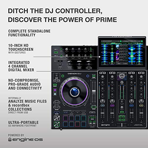 Denon DJ PRIME 4 | 4 Deck Standalone Smart DJ Console / Serato DJ Controller with Built In 4 Channel Digital Mixer and 10-Inch Touchscreen