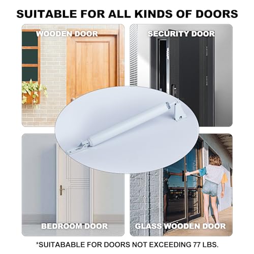 Storm Door Closer,1 Set Screen Door Closer,Pneumatic Door Bracket, Window Closer Safety Closure with Hold Open for Storm(White)