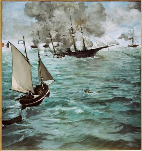 Gravure sur toile Edouard Manet la bataille de l'Uss Kearsarge tableau décoratif salon 60x90