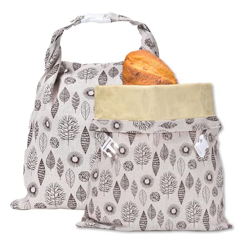 Brotbeutel Leinen, 2 Stück 43x30cm Brotsack zum Frischhalten von Selbstgemachtem Brot Leinenbeutel für Brot Wiederverwendbare Brottasche mit Innenfutter zur Aufbewahrung von Hausgemachtem