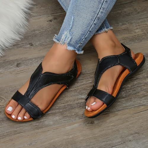Womens Sandals Arch Support T-Strap Orthopedic Flat Adjustable Comfortable T-Strap Walking Sandals Beach Shoes2