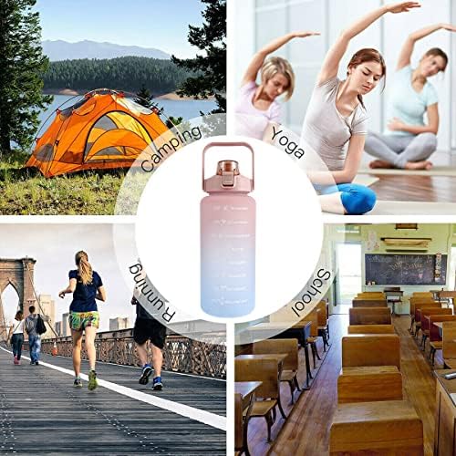 2L Water Bottle Motivational Water Bottle with Time & Capacity Marker BPA-Free Sports Water Bottle Daily Measured Tracking Time Marks Water Cup Ensure Drink Enough Water for Fitness Gym(Powder cover)