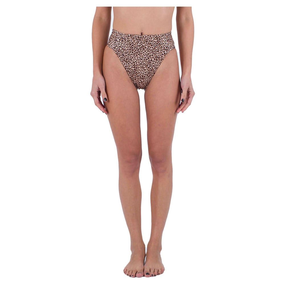 Hurley Women's Max Leopard Moderate Tab Side High Waist Bikini Panties, Brown Sugar, S