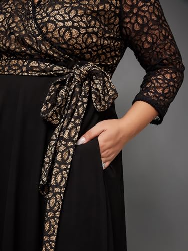 Image of Miss Chase A+ Women's Floral Printed Relaxed Fit V -Neck 3 /4Th Sleeve Georgette Maxi Dress